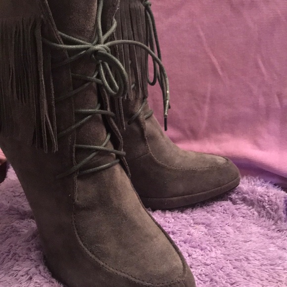 Jeffrey Campbell Ibiza Gray Suede Fringe Boot Stiletto Zip side New - Picture 4 of 8